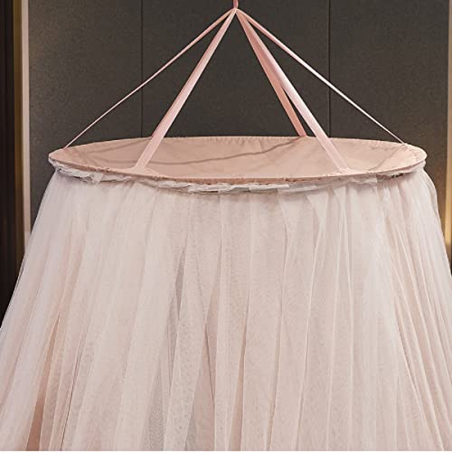 Kertnic Luxurious Bed Canopy For Girls & Adults, Large Elegant Double Layer Bed Curtain Canopy Drapes, Round Dome Lace Princess Canopies Netting (Pink) #TOP6