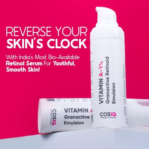 Image of Cos-IQ 1% Vitamin A Granactive Retinoid Emulsion Face Serum | Vit-A Anti Ageing Night Cream Serum for Wrinkles, Fine Lines & Acne | For Women & Men | 30ml