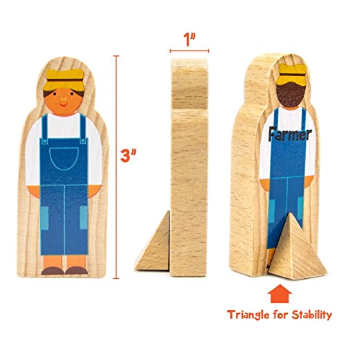 Wooden Community Helpers Figures | 15-Piece Pretend-Play Career Set for Toddlers & Kids (Ages 3+) | 3" Wooden Role-Play People | Educational STEM, Open-Ended Play, Diverse Inclusive Characters