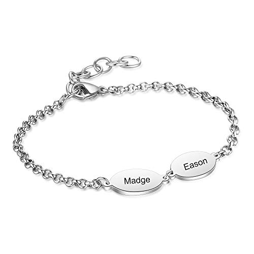 Preisvergleich Produktbild Lorajewel Personalisierbare Armbänder Edelstahl Armkette für Paare Familie Freundschaftsarmband Verstellbar Gravierbar Namen Armband Armreif