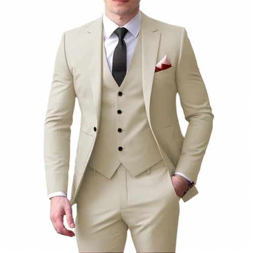 Men's Tuxedo Blazer Jacket Notched Lapel Slim 3 Pieces Suit Blazer Vest Pant Set for Dinners Wedding4