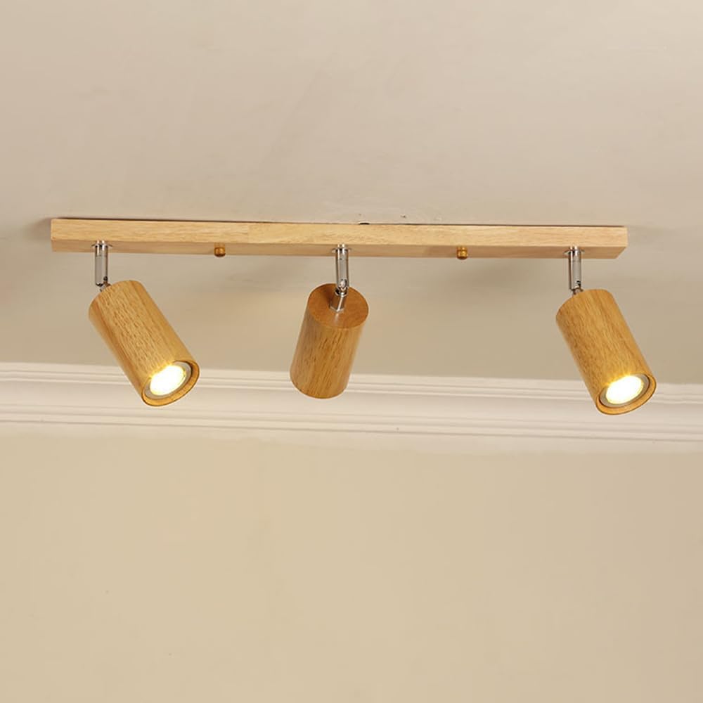 Adjustable Ceiling Spotlight Wood Fixed Track Lighting for Kitchen Island, 360°+90° Rotation Ceiling Spot Light Fixture Dining Room Display Wall GU10 Directional Spotlights