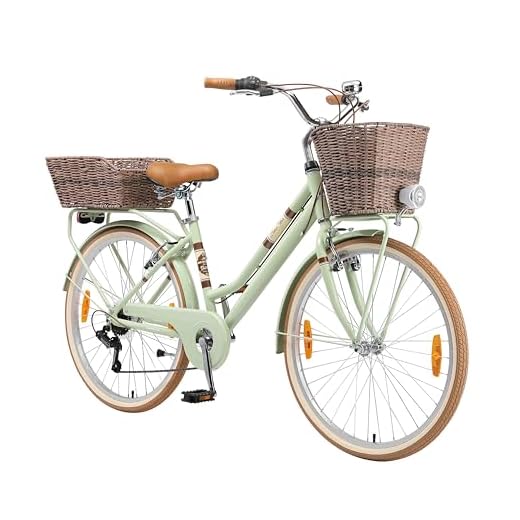 BIKESTAR Bicicleta de Paseo Aluminio 26" Pulgadas | Bici de Cuidad Urbana 7 Velocidades Vintage para Mujeres con Timbre, Cesta, luz y reflectores | Menta