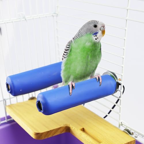 Image of Dual-Stick Bird Heating Perch for Parrots Birds, 3 Level Adjustable Thermo Perch Winter Warming Perch, Cage Mounting Gentle Heater for Medium-Large Bird Parrots, Blue