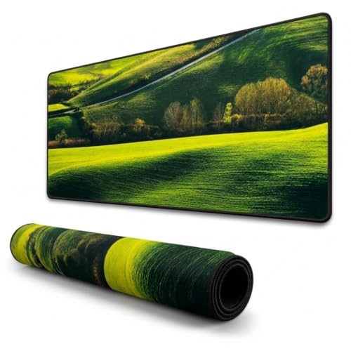 Image of Saco XXL Gaming Mouse Pad for PC - Large Desk Mat 900x400x3mm, Extended Non-Slip Rubber Base, Waterproof Surface, Lush Green Landscape Design, Big Keyboard Mouse Pad for Office & Home Setups