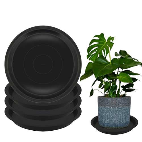 TNTIWQ 4 Pack 14 Inch Round Plant Saucers for Less 12 Inch Pot Indoors Outdoors Plant Trays for Pots Planter Saucer Plastic Drip Tray Planter Water Tray(Black 13.8(4pcs))