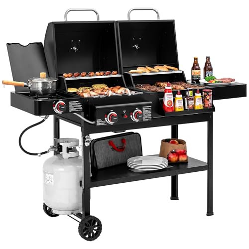 Grills House ZH3005 2-Burner Gas and Charcoal Combo Grill with Side Burner 34 000 BTU Dual Fuel Grill 823 Sq. In. Cooking Area for Outdoor Patio Garden Picnic Backyard Cooking Black