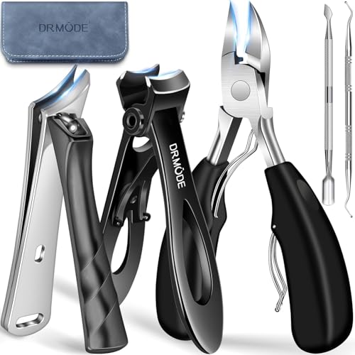 DRMODE Toenail Clippers for Thick Toenails, Long Handled Toe Nail Clippers for Thick Nails for Seniors with Wide Opening, Professional Stainless Steel Slanted Curved Ingrown Toenail Clippers for Men