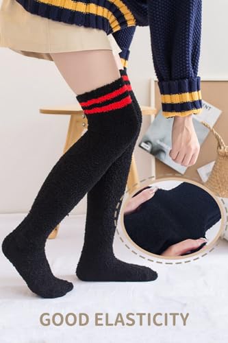 Image of CutiePlusU Womens Thigh High Fuzzy Socks Coral Fleece Over Knee High Sock - 1 Pair