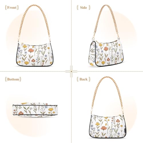 Clutch Shoulder Bags Tote Evening Purse Handbags for Women Wildflowers Hand Drawn Hobo Bags with Zipper Closure2