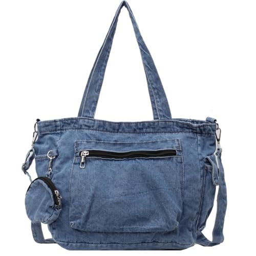 Sac à bandoulière en denim pour femmes NIDONE grand format style cabas souple