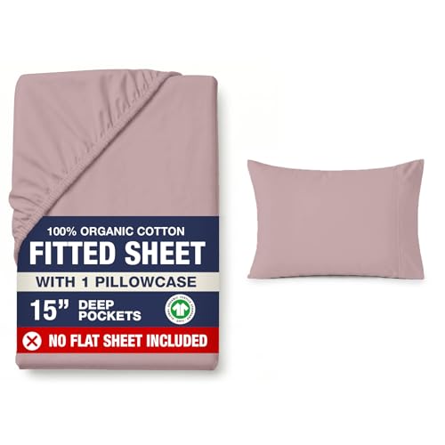 Image of LANE LINEN 100% Organic Cotton Twin Fitted Sheets, Lilac, 2-Piece Set (1 Fitted Sheet, 1 Pillowcase), Percale Weave, Lightweight, Soft, Breathable, Fits Mattress Upto 15' Deep - Lilac (No Flat Sheet)