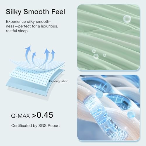 Monbix ChillChilla Cooling Comforter King Size-3 Pieces Cooling Blankets for Hot Sleepers and Night Sweats, Double-Sided Summer King Size Comforter Set, Breathable Lightweight Blanket Grey Green