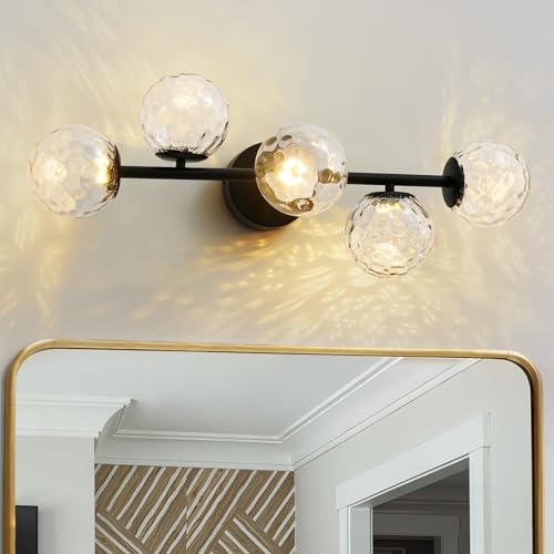 Image of LED Bathroom Vanity Light Fixtures,Modern Black Makeup Bathroom Lighting