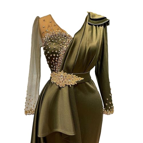 Long Sleeves V Neck Green Mermaid Evening Dress Sweep Train Bridesmaid Dress Party Prom Dress2
