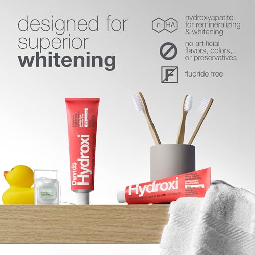Image of Davids Hydroxi Strawberry Watermelon Fluoride Free Nano Hydroxyapatite Toothpaste for Enamel Health & Whitening, Antiplaque, SLS Free, Kid Friendly Flavor, 4 oz, Made in USA