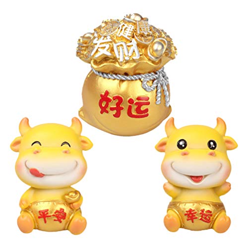 KESYOO 3 Peças da Vaca Afortunada Miniatura Feng Shui 2021 Ano Do Zodíaco Chinês Do Boi Vaca Bolo Ch