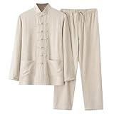 2-Teiler Tai Chi Anzug Herren Tang Anzug Chinesischer Stil Langarm Baumwolle Leinen Hemd+Hose Traditionelle Kampfkunst Chinesische Kleidung Atmungsaktiv Uniform Set Frühling Sommer Jogginganzug