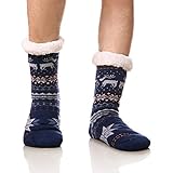 DoSmart Men's Winter Thermal Fleece Lining Knit Slipper Socks Christmas Non Slip Socks(Color Blue)