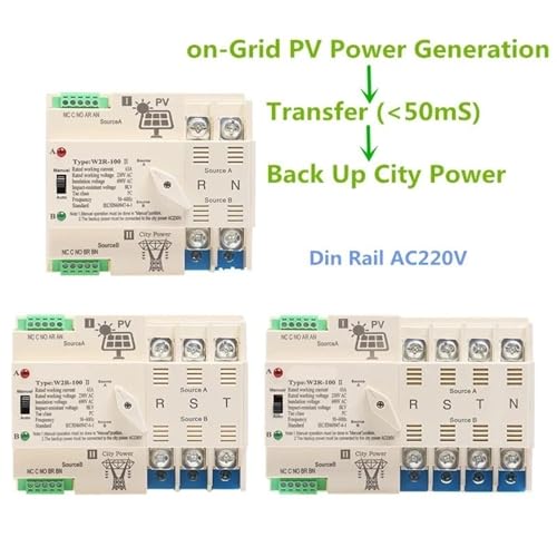 Commutateur de transfert automatique 4P 100A ATS Rail Din PV AC220V double puissance - 5