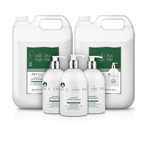 Image of Baylis & Harding Jasmine & Apple Blossom Anti-Bacterial Hand Wash Bundle - 3 x 500 ml & 2 x 5 Litre Refills (5 products) - Vegan Friendly