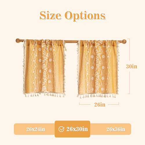 Image of MYSKY HOME Short Tiers Curtains 30 Inch Length Boho Floral Linen Blend