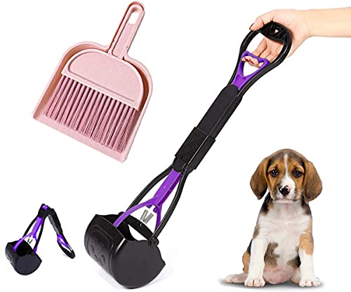 AMZMUKAUP Scooper Portátil Recogedor de Caca para Perros, 60cm Recogedor Excrementos Perro Plegable Recoge Cacas de Perros de Mango Largo para Gatos y Perros al Aire Libre Interior, Púrpura