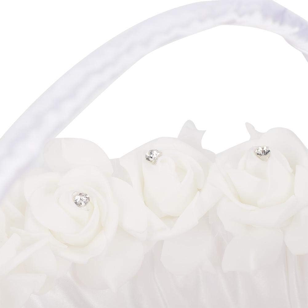 DIXII Flower Girl Basket for Wedding Decoration Lightweight Elegant Wedding Candy Basket with White Satin Decorated Wedding Basket