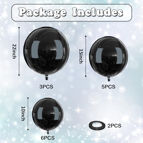 Image of 14 Pcs Black Round Foil Balloons Halloween Black 4D Ball Balloons