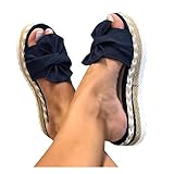 haoricu Espadrille Platform Wedge Sandals for Women,Summer Bow Tie Flip Flops Flat Boho Casual Flat