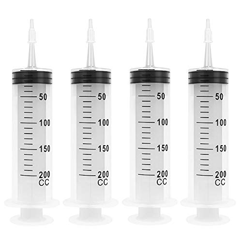 Eathtek 4 Pack 200ml Plastic Syringe, Multiple Uses Measuring Syringe Tools for Labs, Measuring Liquids and Dispensing