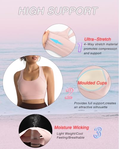 Image of RUNNING GIRL Sports Bras for Women, Moulded Cup High Impact Workout Black Sports Bra Racerback Yoga Bra High Support(WX3068 Flush Pink L)