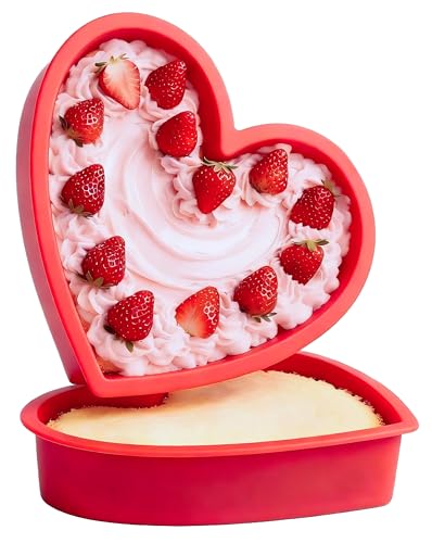 Molde de silicona antiadherente con forma de corazón, molde de silicona de grado alimenticio de 10 pulgadas, apto para horno y microondas, perfecto para hornear pasteles, pan, chocolate y tartas de