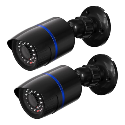 WALI Bullet Dummy Fake Surveillance Security CCTV Dome Camera Indoor Outdoor with One LED Light, Security Alert Sticker Decals (TC-B2), 2 Packs, Black
