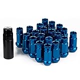 スチール製 ホイールナット タイヤナット レーシングナット ホイールロックナット M12 x P1.25 高さ48mm 20個セット 貫通ナット カラーナット 盗難防止 ロックナット 専用ソケット付き (ブルー)