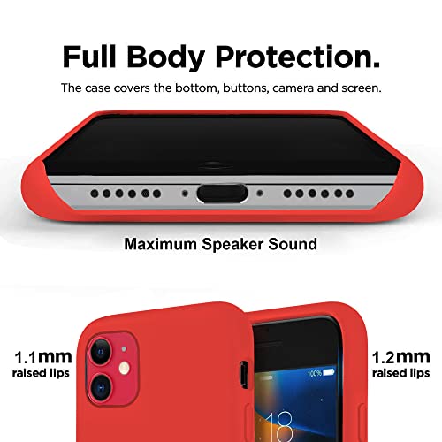 Image of VONZEE Microfiber Logo Cut Compatible for iPhone 11 Case Liquid Silicone Cases Non-Slip Full Body 4 Layer Protectives Shockproof Back with High Raised Camera Lips Red