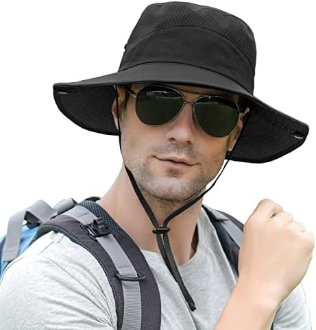 Aenmt Sun Hat for Men/Women, Wide Brim UV Protection Bucket hat, Waterproof Mens Boonie Hat for Fishing Hiking Garden Beach Black