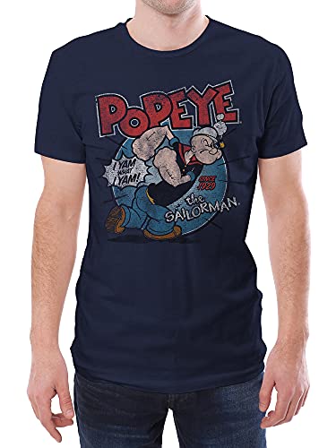 Tee Luv Popeye The Sailorman T-Shirt - I Yam What I Yam Popeye Cartoon Shirt (Denim Black Heather) (S) #TOP2