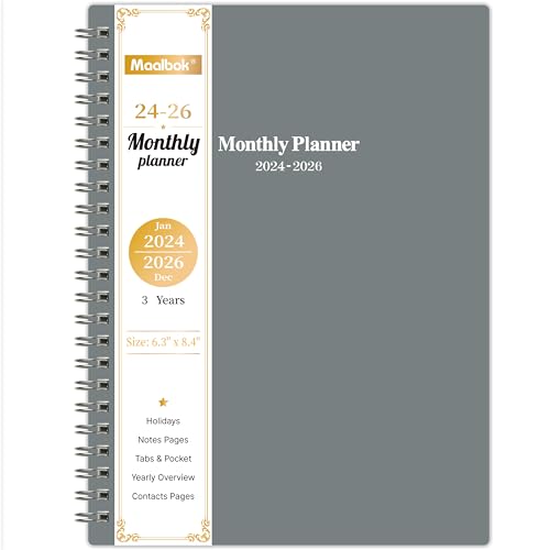 2024-2026 Monthly Planner/Calendar - 3 Year Monthly Planner 2024-2026, Jan 2024 - Dec 2026, 6.3\" x 8.4\", 36 Monthly Planner with Tabs, 30 Notes Pages, Double-side Pocket, Holidays