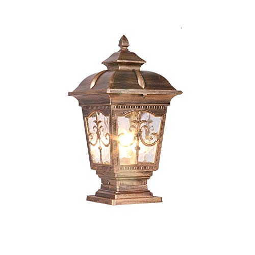BTBAM European Bollard Pillar Light Outdoor Villa Garden Gate Column Lamp Waterproof IP55 Aluminum Household Patio Post Lantern Glass Lampshade E27 Lighting Fixture (Color : Bronze)