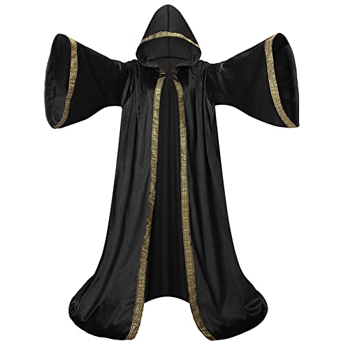 Colorful House Velvet Wizard Robe with Hooded and Sleeves, Halloween Vampire Witch Wizard Cloak Fancy Cosplay Costume(59