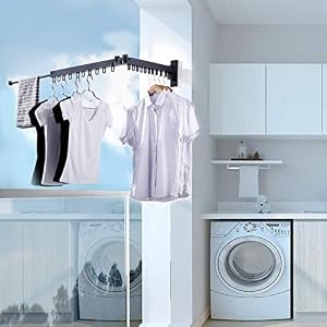 MYOYAY Wall Mounted Clothes Drying Rack 220lbs Retractable Folding Space Saver Hanger Heavy Duty Clothes Hanger Rack with Towel Bar Collapsible Clothes Dryer for Laundry Room Balcony Bedroom