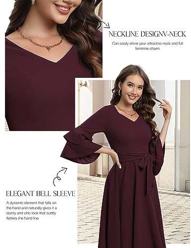 Image of DRESSTELLS Women's Cocktail Dress Summer Wedding Guest Party Vintage 3 /4 Bell Sleeve V Neck A-Line Dress
