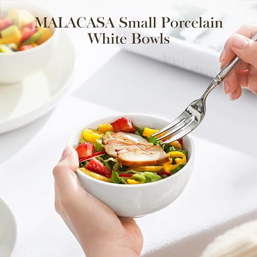 MALACASA, Serie Regular, 8-teilig Porzellan Cremeweiß Müslischalen Set, 300ml Eiscreme-Schale Mini-Suppenschüssel, Snackschale Dessertschale für Miso-Suppe, Dips und Snacks, 11,5x11,5x6,1 cm