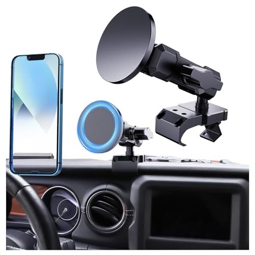 DIAMOOKY Upgraded Metal Phone Mount for Jeep Wrangler JL JLU 2018-2023 and Gladiator JT 2020 2021 2022 2023 Magnetic Phone Holder Dash Mount System Kit Dashboard Accessories Driver Side (Not for 4xe)