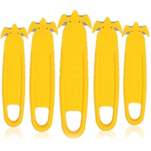5 Pcs Safety Cutter Tool Yellow Hook Knife Film Yellow Box Cutter Strapping Cutter Box Cutter Box Opener Cardboard Cutter Carton and Package Opener Box Cutter Safety Knife Warehouse (No Exposed Blade)