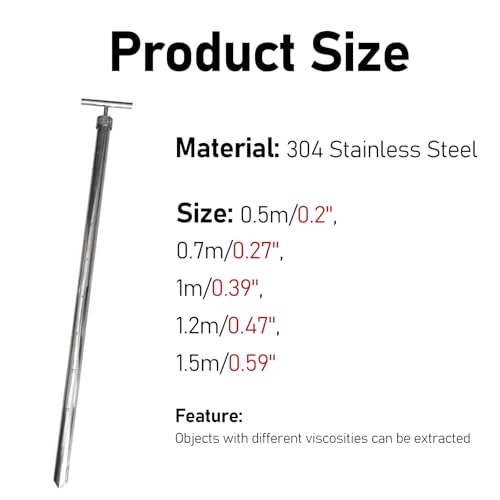 ERRULAN 304 Stainless Steel Water Sampler Dipper, 0.5/0.7/1/1.2/1.5 M Drum Thief Sampler with Graduated, Liquid Sampling Equipment for Water Quality Surveys(1 m/0.39in)