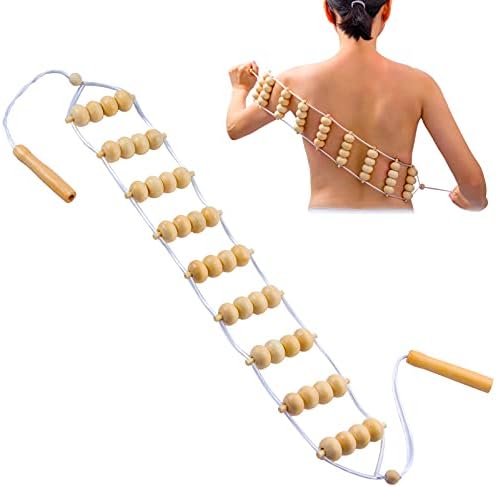 Wood Back Massage Roller Rope Tool, Wood Therapy Cellulite Massage Tools, Maderoterapia Colombiana, Lymphatic Drainage, Portable Wooden Self Massager for Neck Leg Back Muscle Pain Relief(47.2inch)