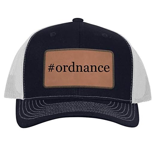 #Ordnance - Leather Hashtag Dark Brown Patch Engraved Trucker Hat, Navy-White, One Size