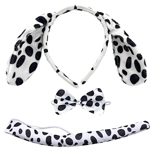 Conjunto de disfarce para carnaval Halloween e festa cosplay de animais, diadema de orelhas borboleta e com estampado de animais para meninas e mulheres, 3 peças (cão dálmatas)
